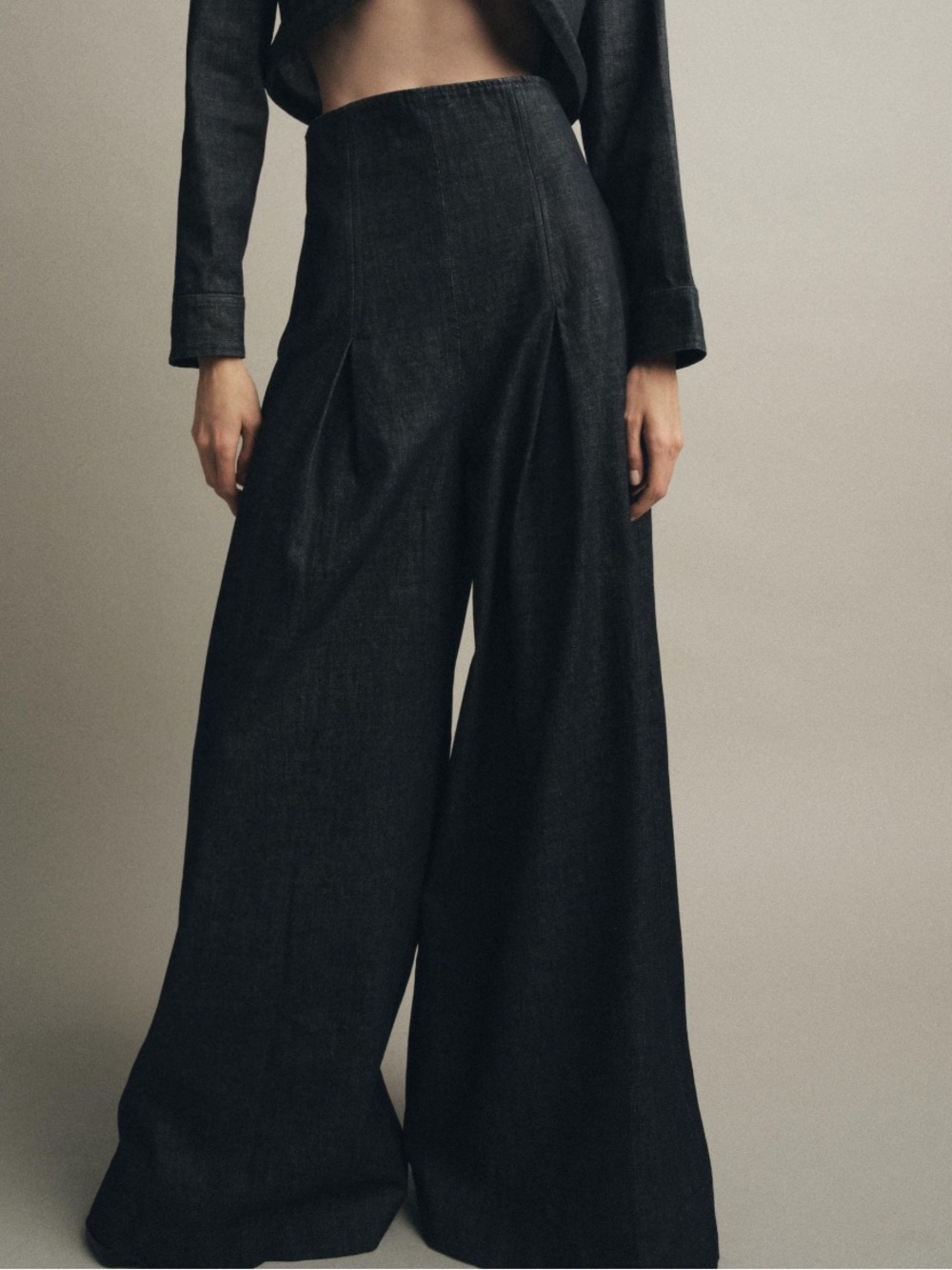 Wide Leg High-Waist Trousers - Black
